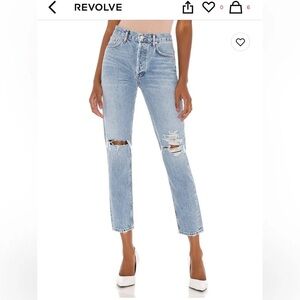 Agolde Jamie High Rise Cropped/Ankle Distressed Jeans, 23